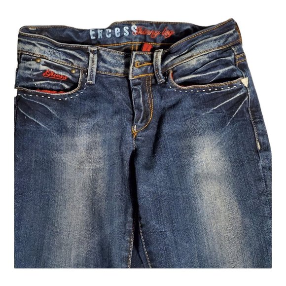 VTG Guess Ladies 24 Lowrise Skinny Straight Leg Blue Distressed Denim Jeans - Picture 3 of 9